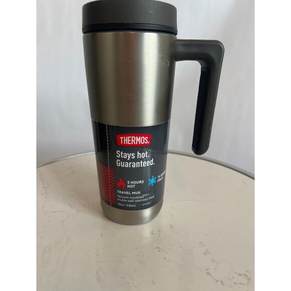 THERMOS INSULATED MUG HANDLE STAINLESS STEEL BLACK 18OZ HOT COLD NEW WITH LABEL - Picture 1 of 14